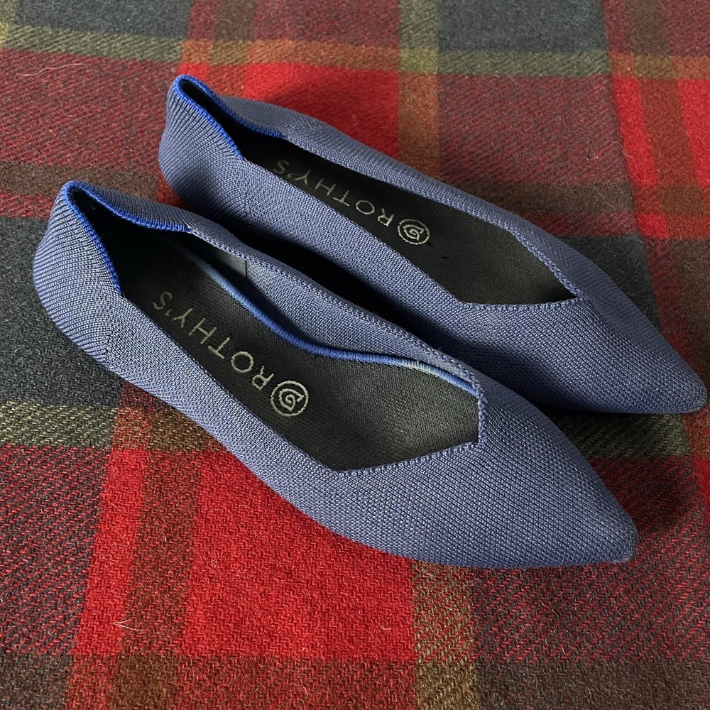 Rothy's The Point Flats Womens Size 9 Blue Knit Pointed Toe Slip On Shoes